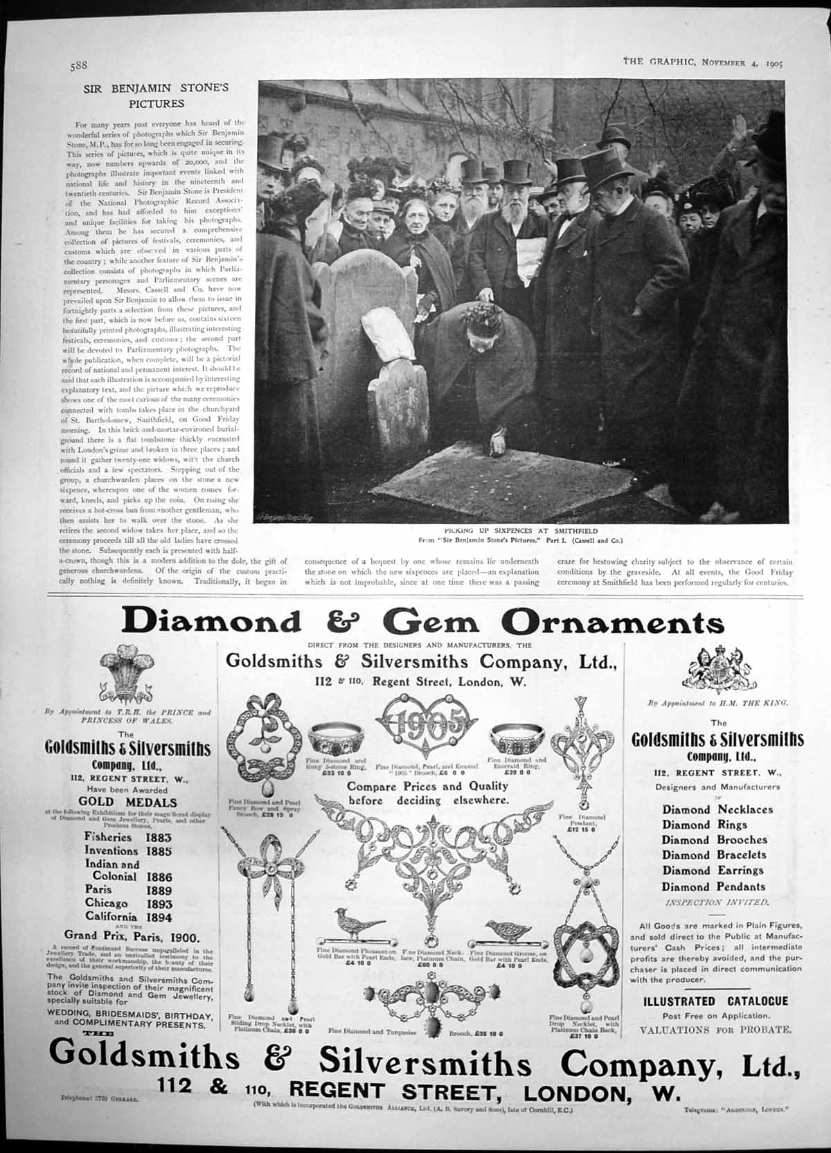 Antique Old Print Picking Sixpences Smithfield Gsmiths Silversmiths Co 1905