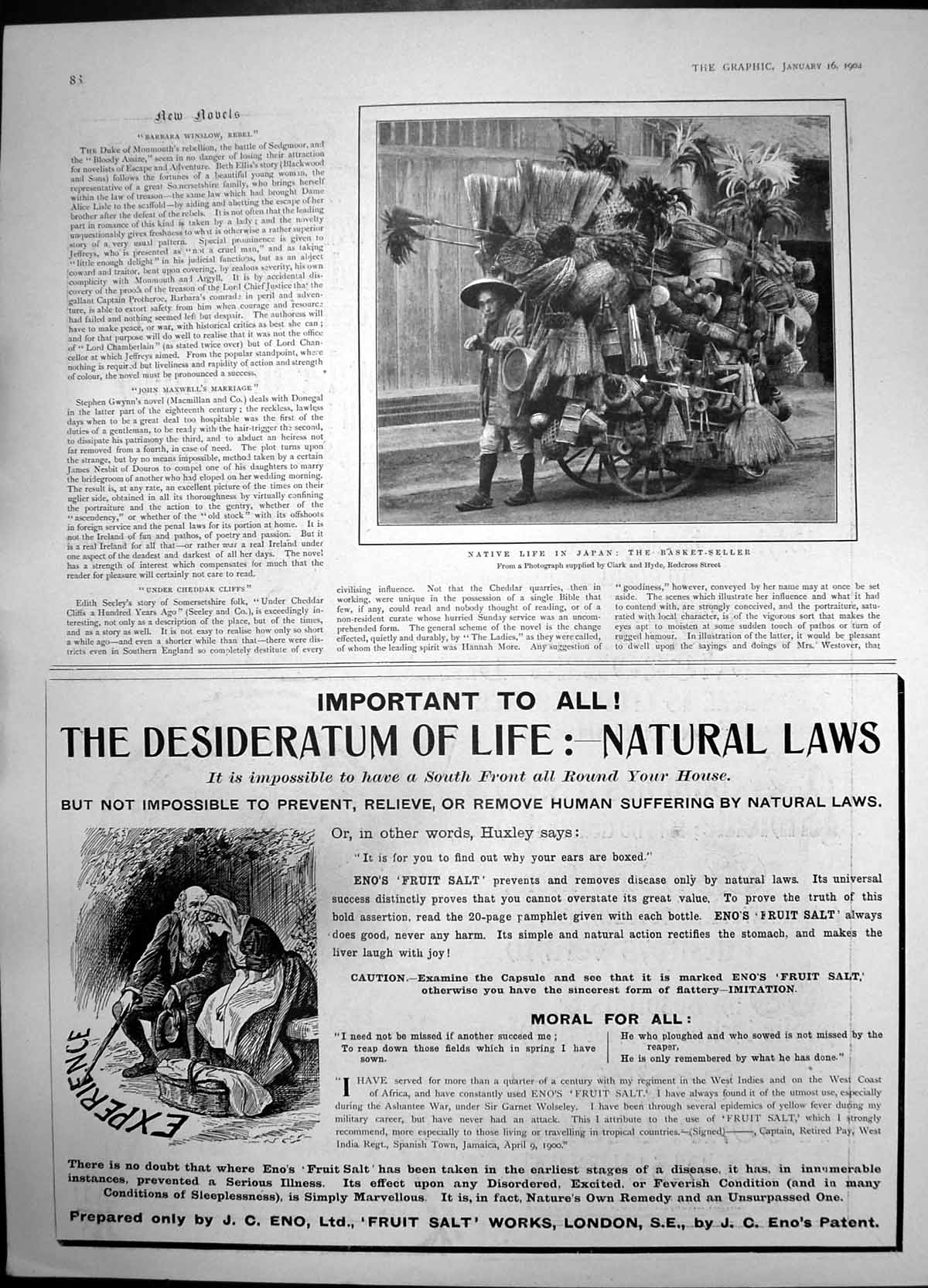 Antique Print Basket Seller Japan Enos Fruit Salt Relieve Natural Laws 1904