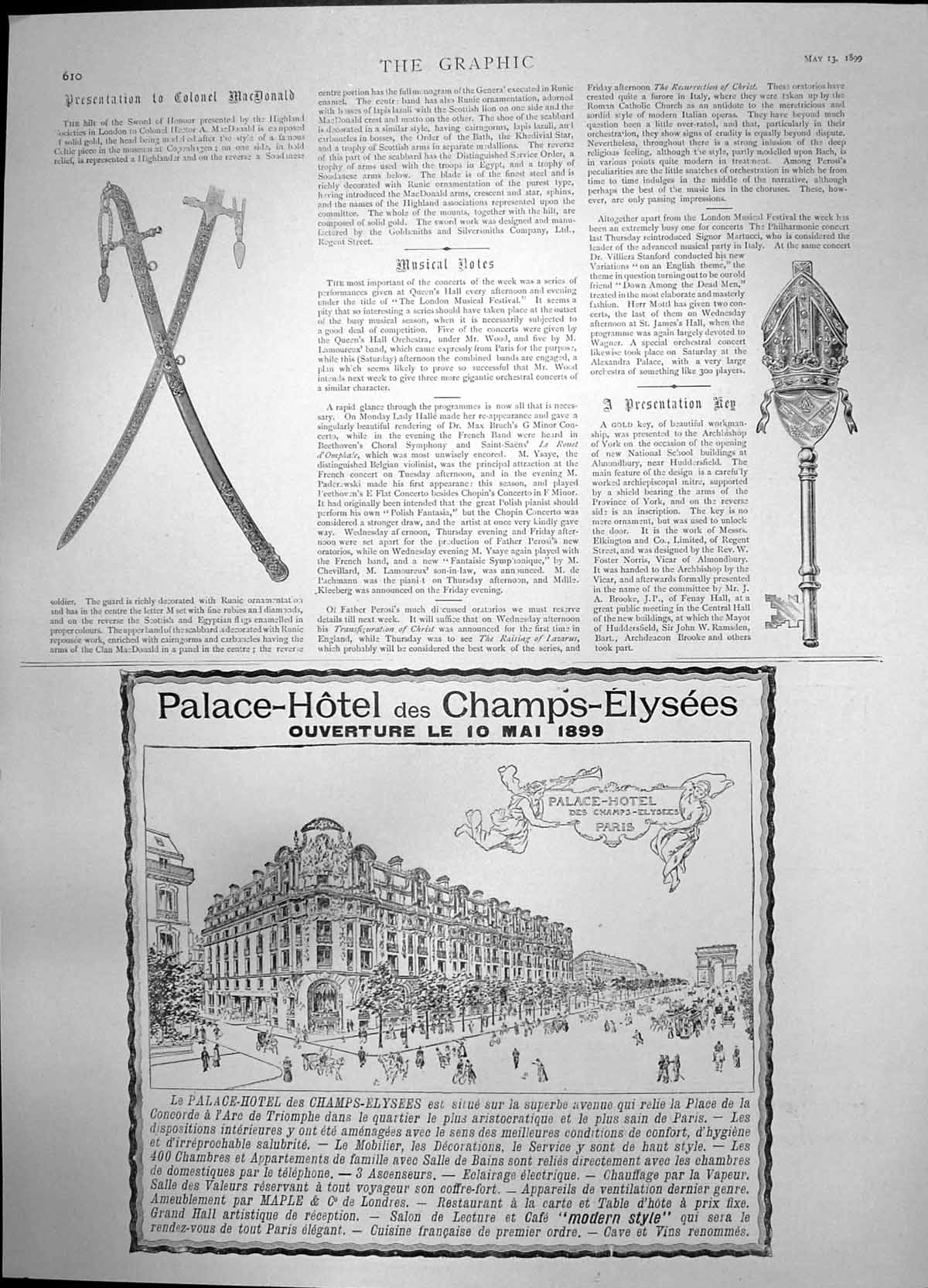 Antique Print Sword Presented Col Hector Macdonald Palace Hotel Paris 1899 19th