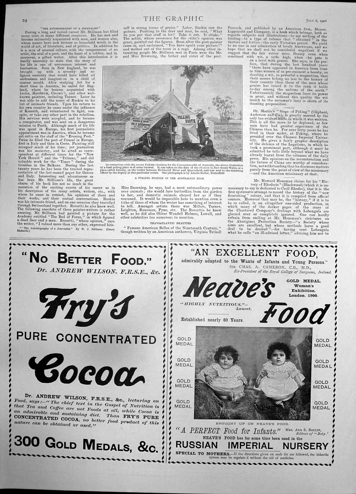 Antique Old Print Polling Station Australian Bush Frys Cocoa Neaves Food 1901