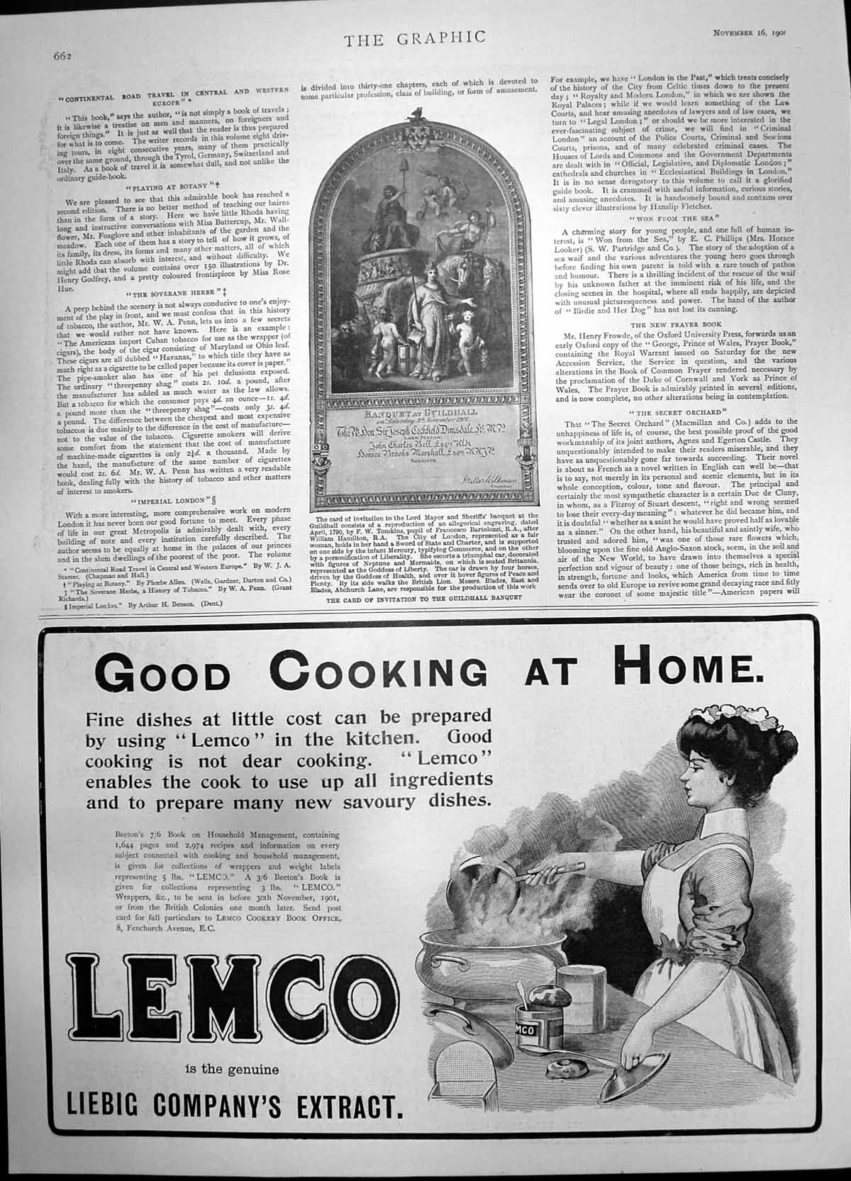 Old Print Card Invitation Guildhall Banquet Lemco Liebig Cos Extract 1901 20th