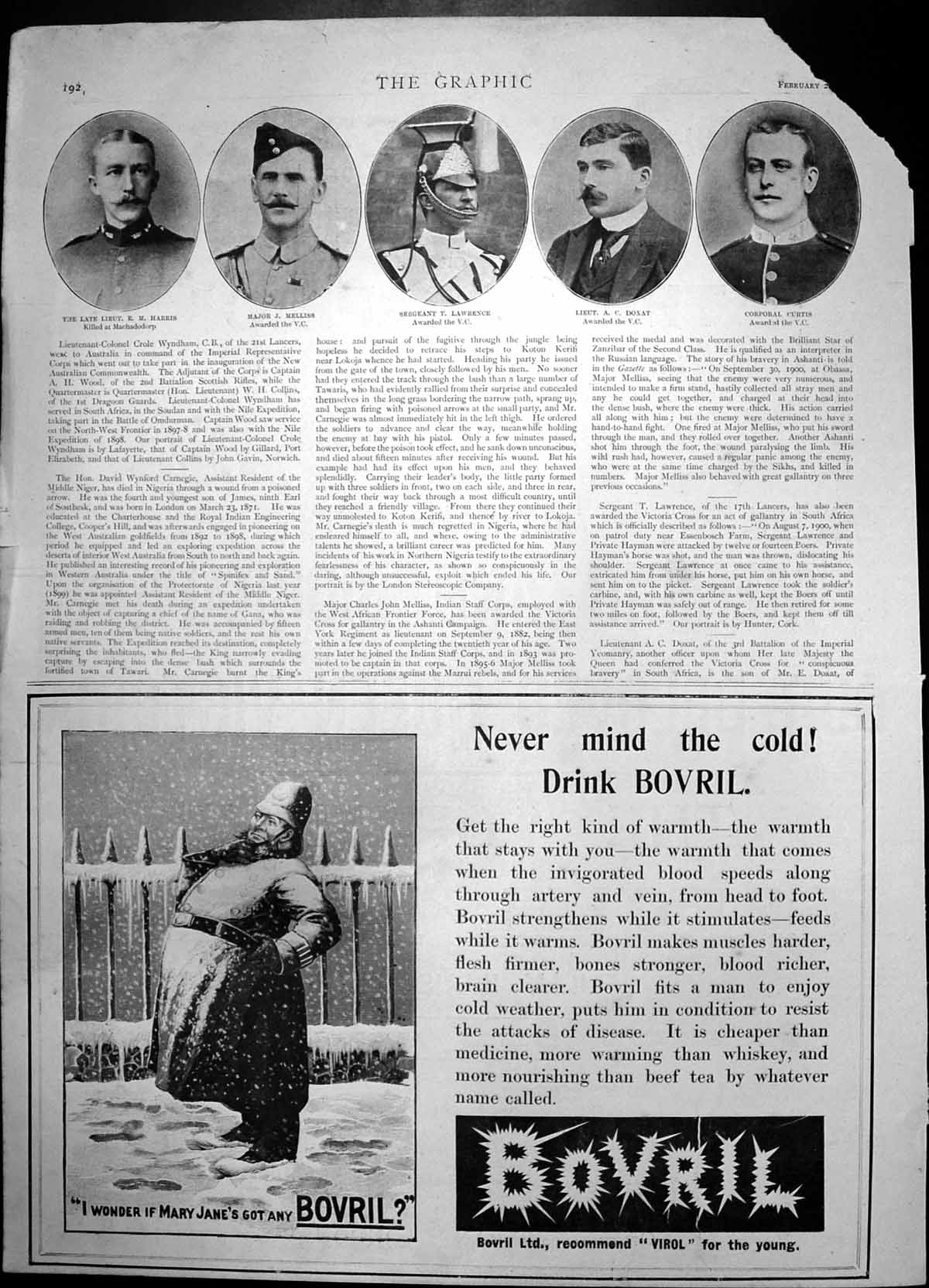 Antique Print Lt Harris Major J Melliss Bovril Never Mind CDrink Bovril 190