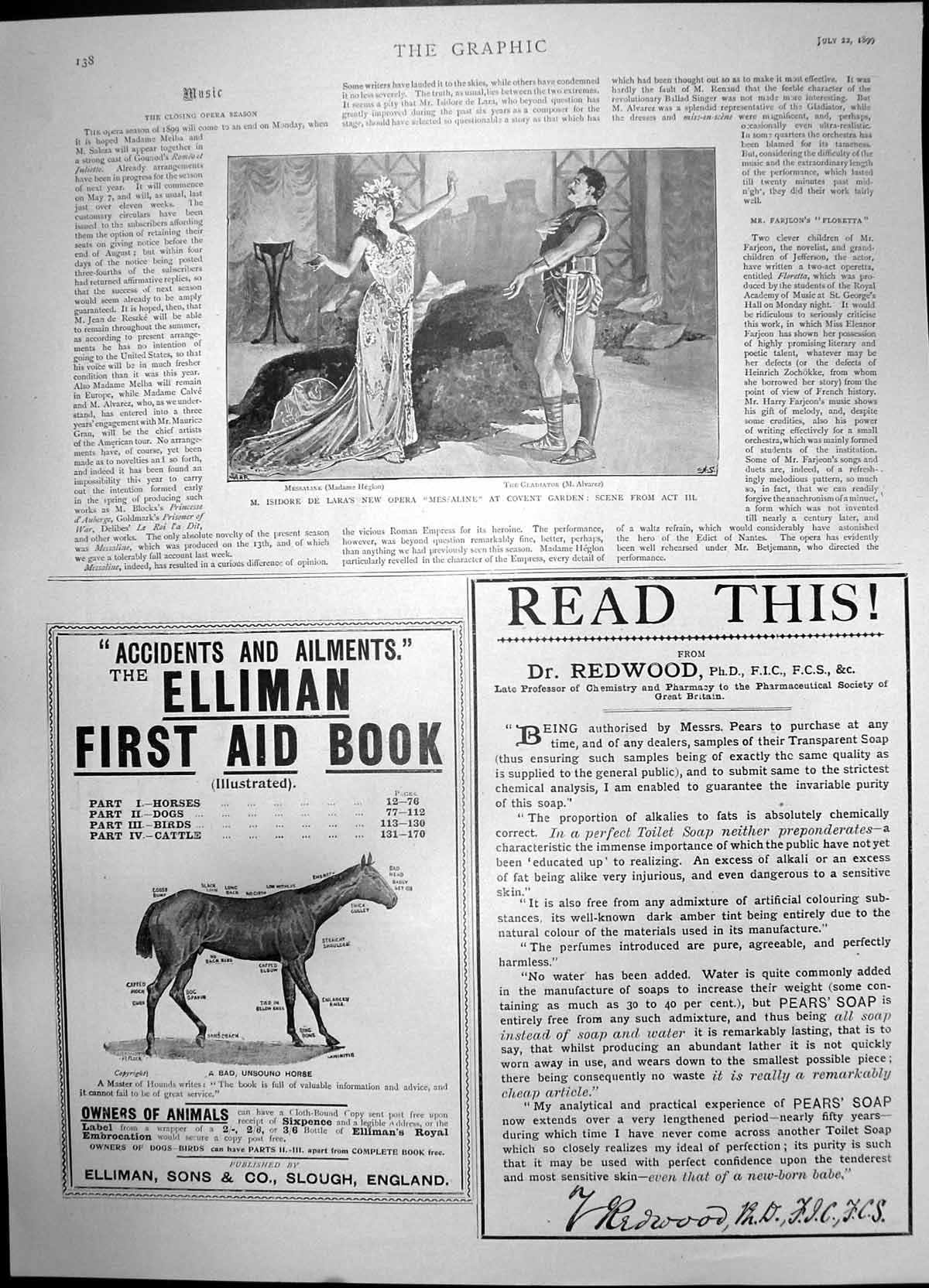 Antique Print Scene Opera Messaline Covent Garden Ellimans Embrocation 1899