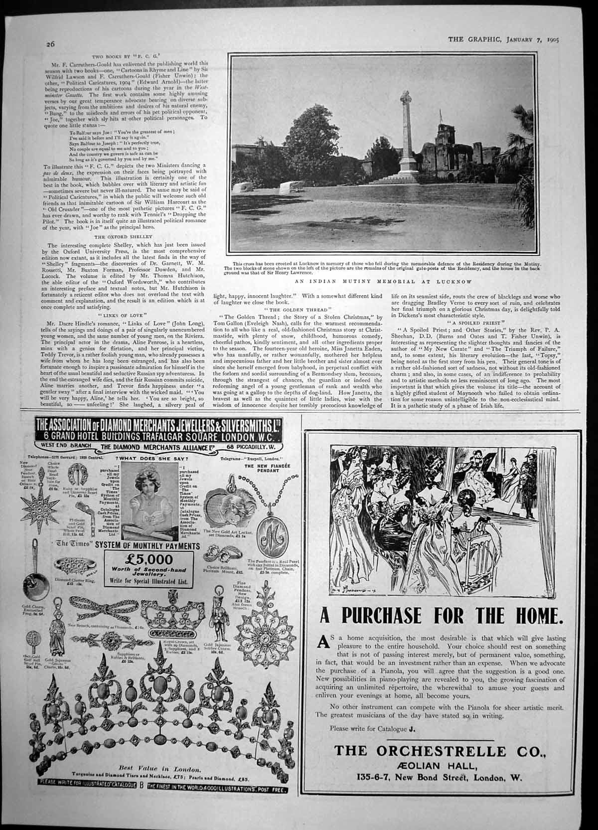 Antique Old Print Indian Mutiny Memorial Lucknow Orchestrelle Co Pianola 1905