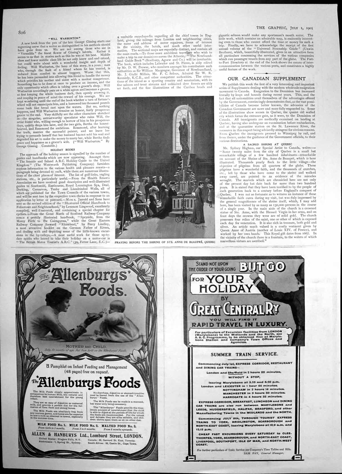 Antique Old Print Praying Shrine Anne De Beaupre Quebec Allenburgs Foods1905