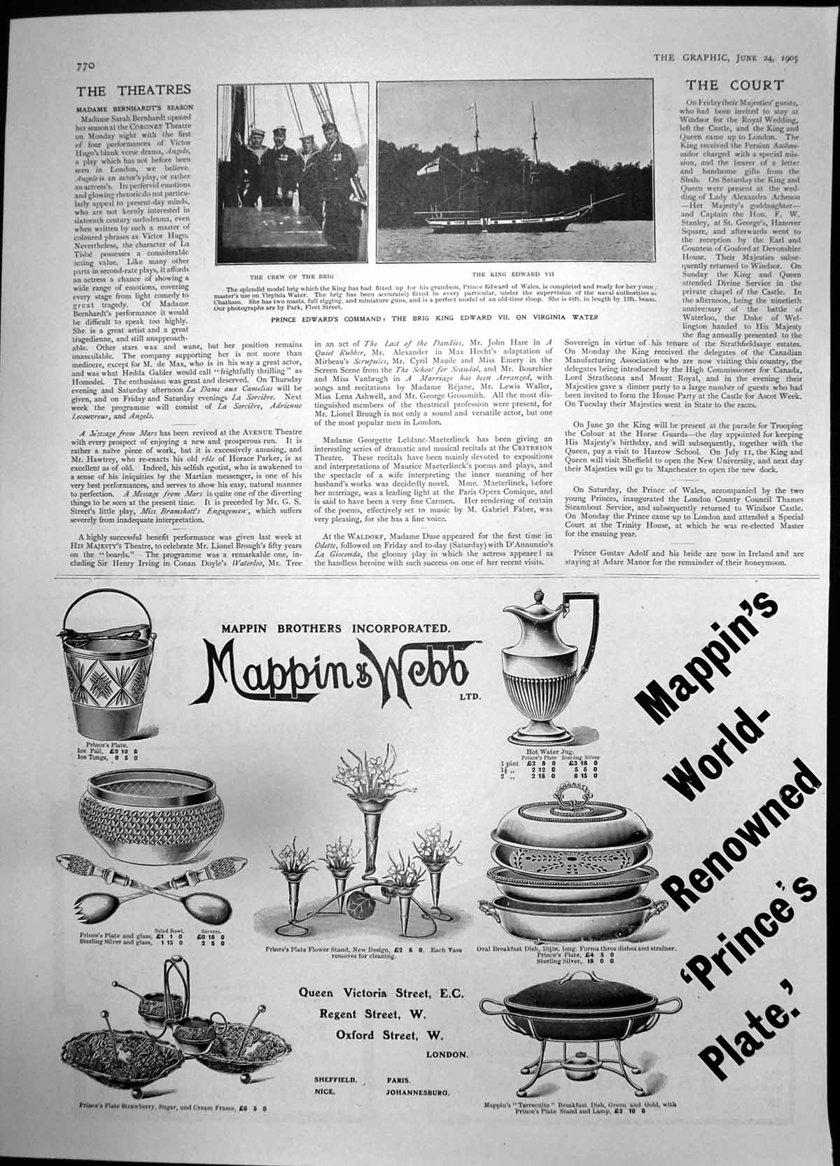 Antique Print Brig King Edward Vii Virginia Water Mappin & Webb Plates 1905