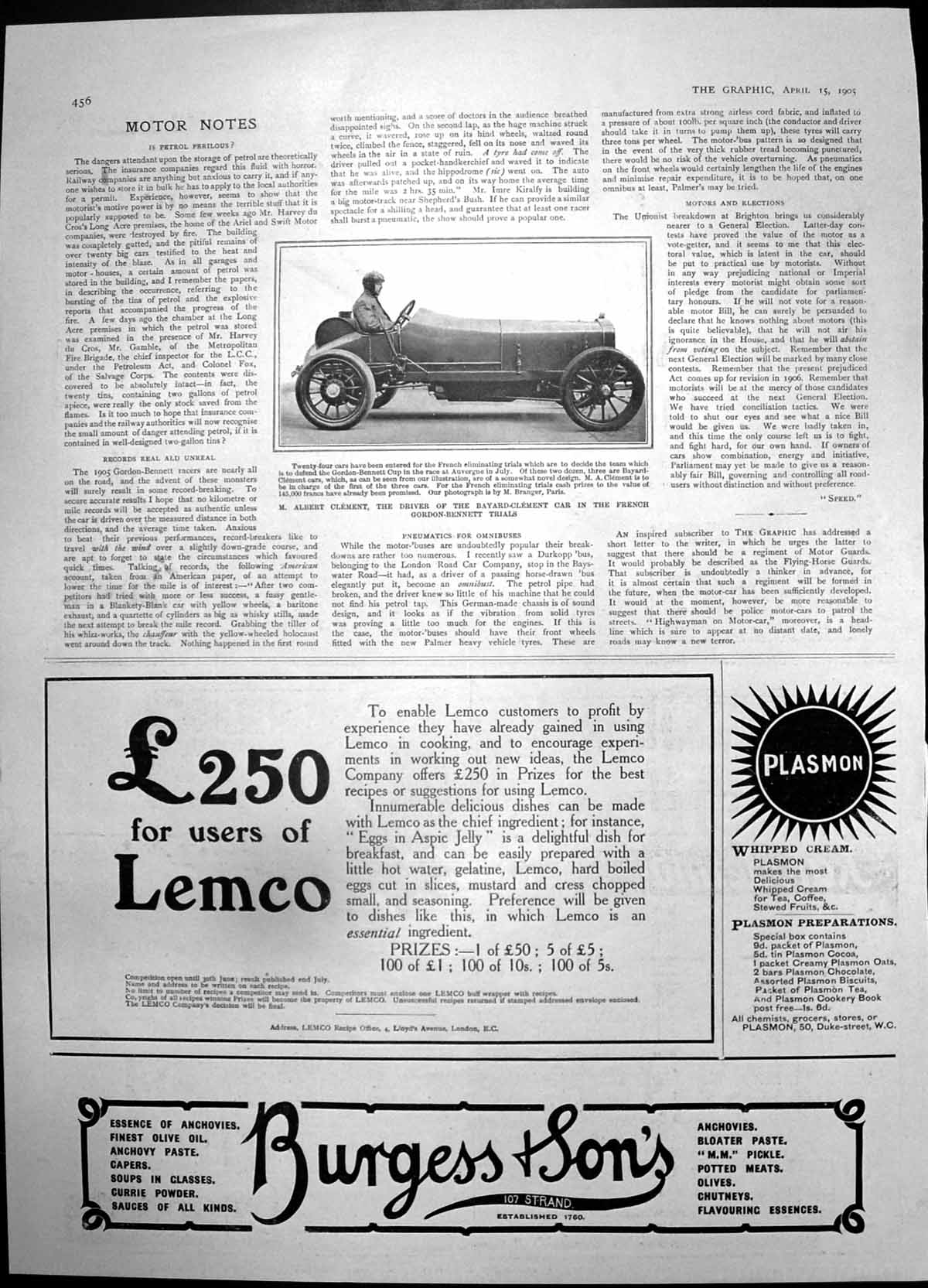 Antique Old Print Albert Clement Driver Bayard Clement Car Lemco Cooking 1905