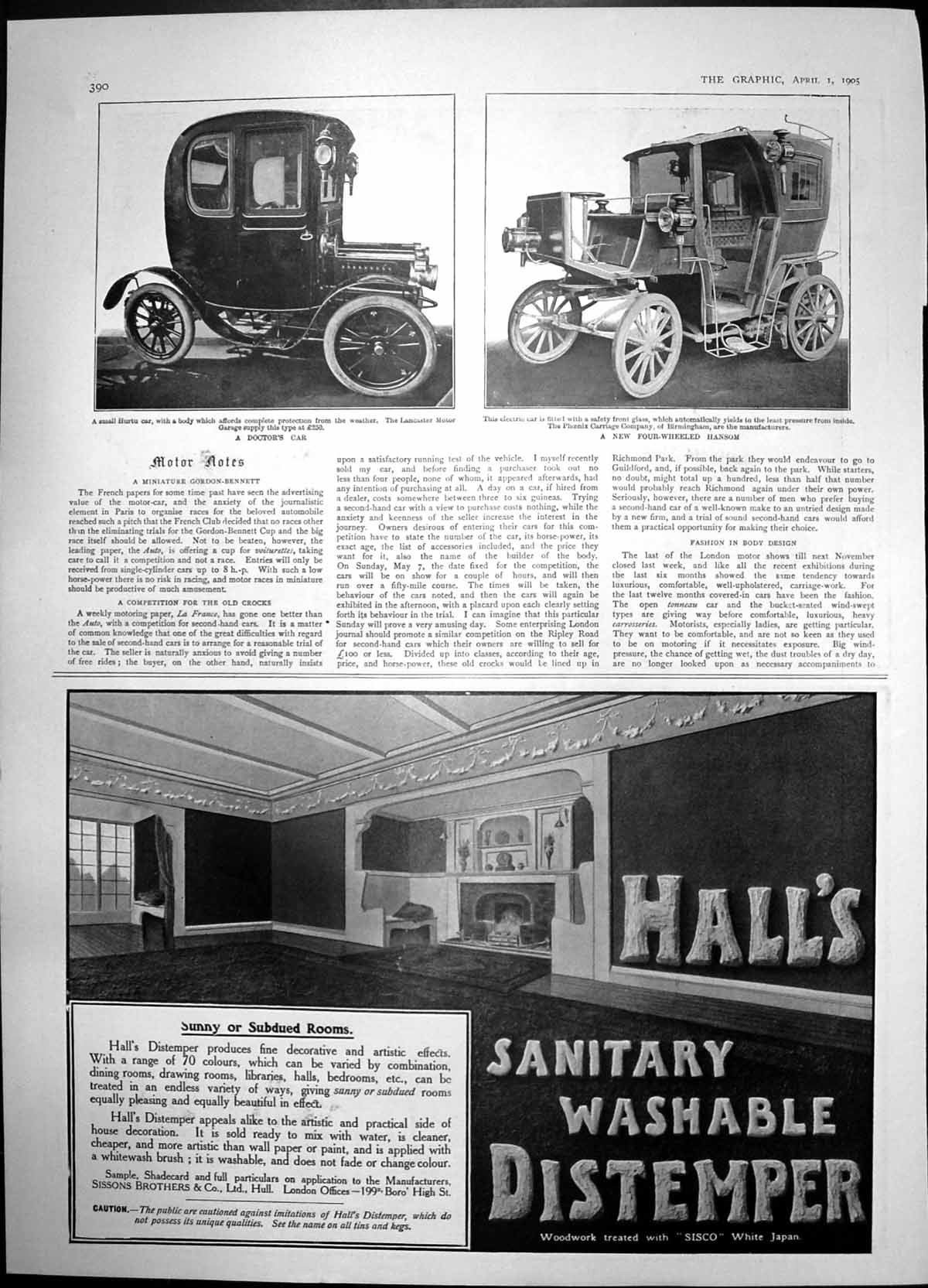 Old Antique Print Hurtu Doctors CarWheeled Hansom Halls Distemper 1905