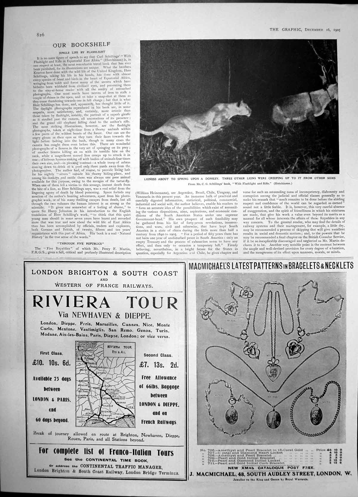 Antique Print Lioness Spring Donkey Riviera Tour Newhaven Dieppe Rail 1905 20th