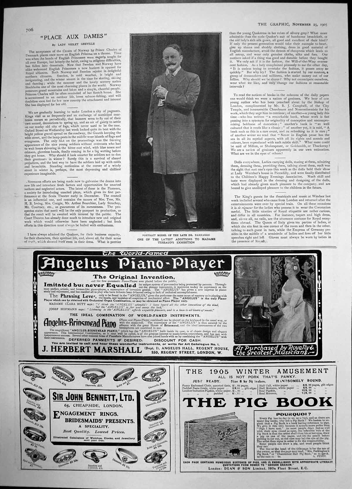 Antique Print Model Dr Barnardo Madame Tussauds Sir John Bennett Rings1905 20th
