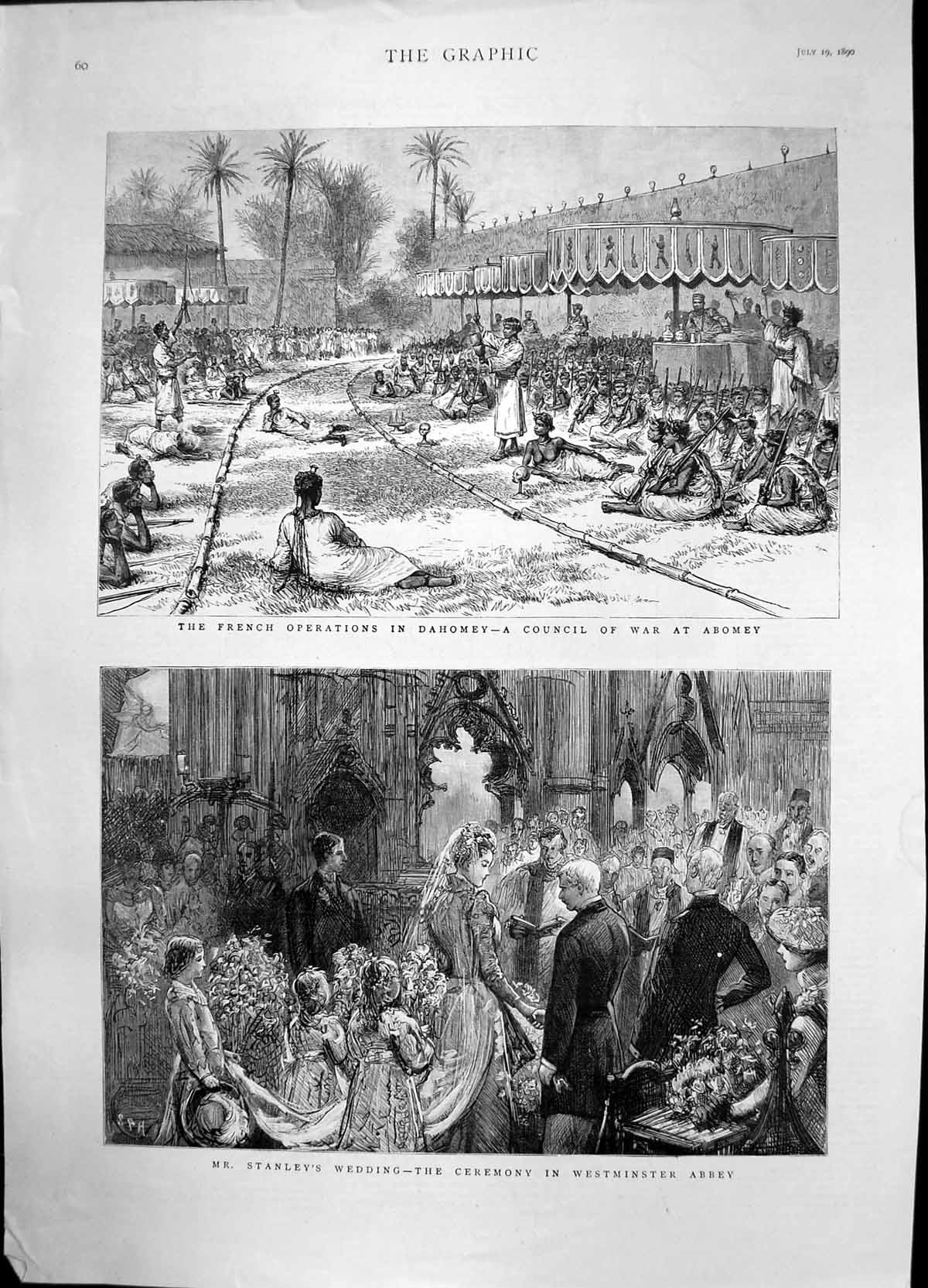Antique Old Print French Operations Dahomey Stanleys Wedding Westminster1890