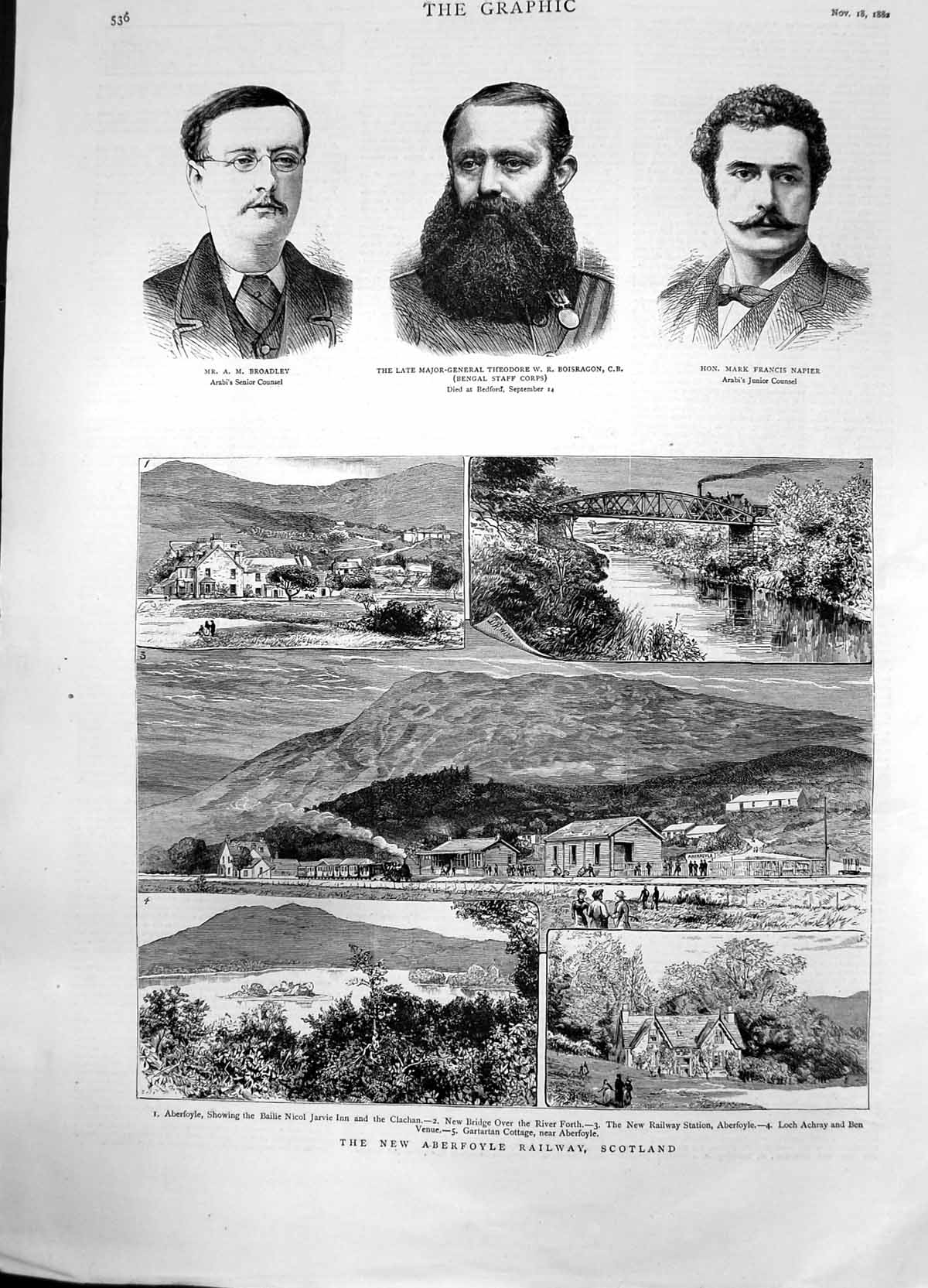 Antique Old Print New Aberfoyle Railway Scotland A Broadley Mark Napier 1882