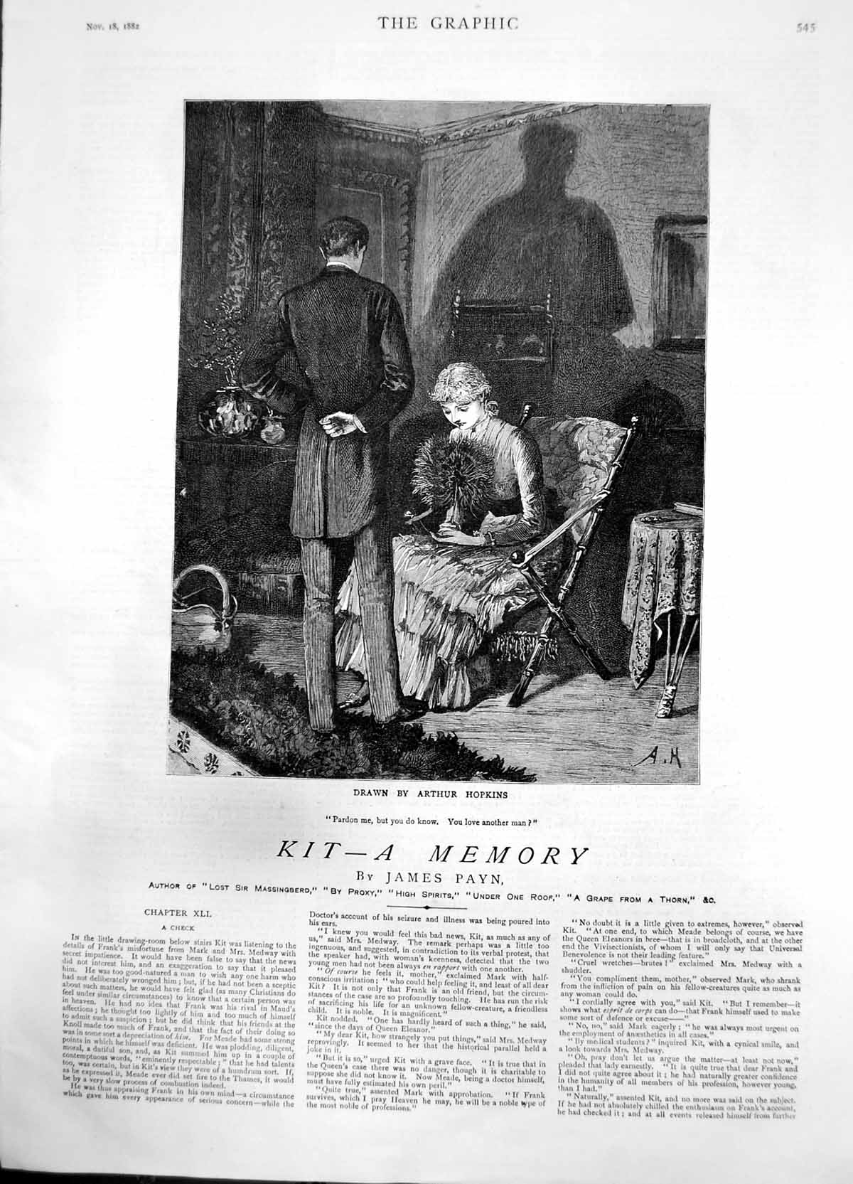 Old Print Kit A Memory Arthur Hokins Man Asks Lady Loves Another Man1882 19th