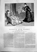 Antique Old Print Saddle Sabre W Small Lettie Tells Hostess Shes Late 1887 19th