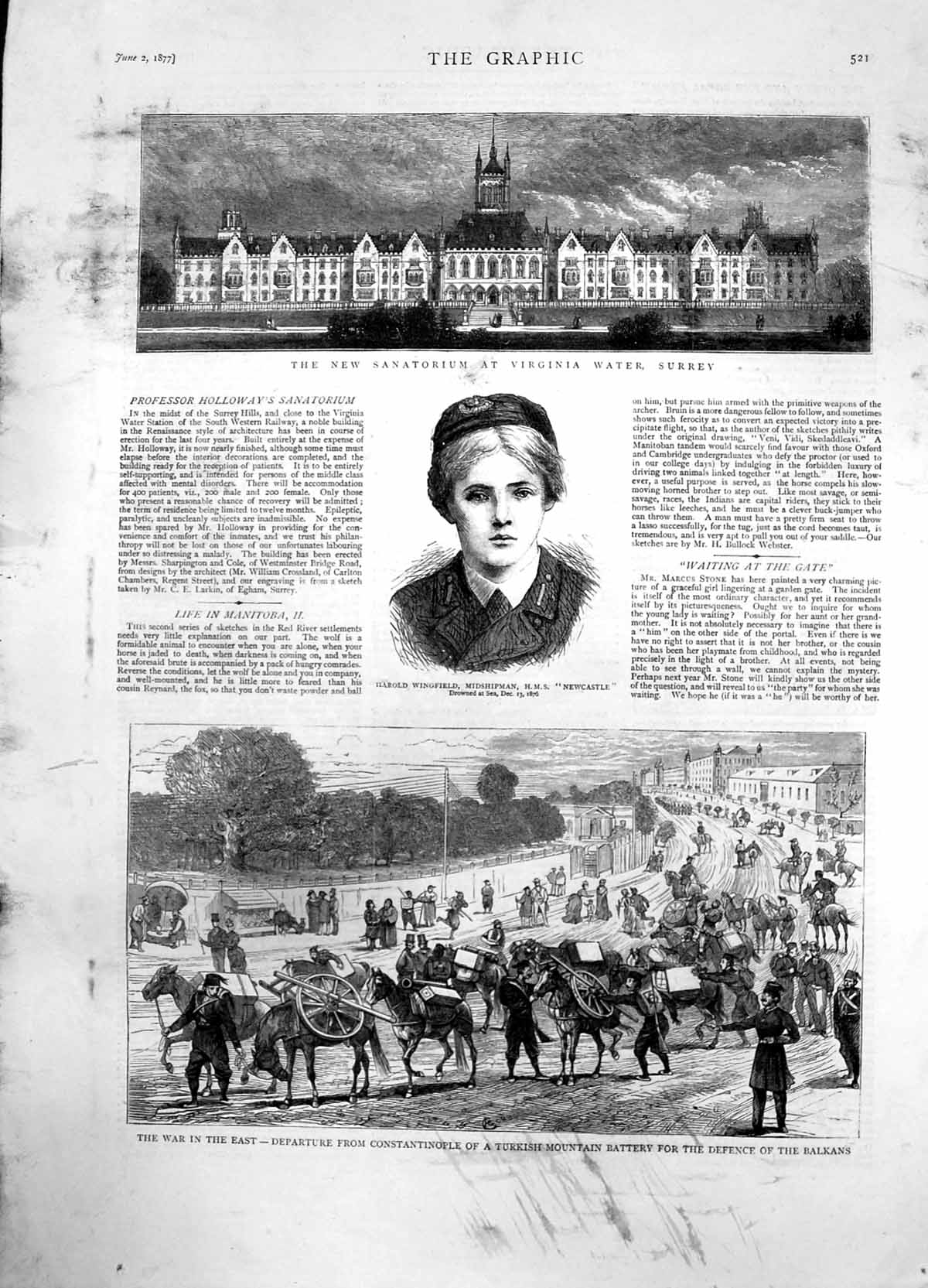 Antique Old Print Constantinople Turkish Mount Battery Sanatorium Surrey1877