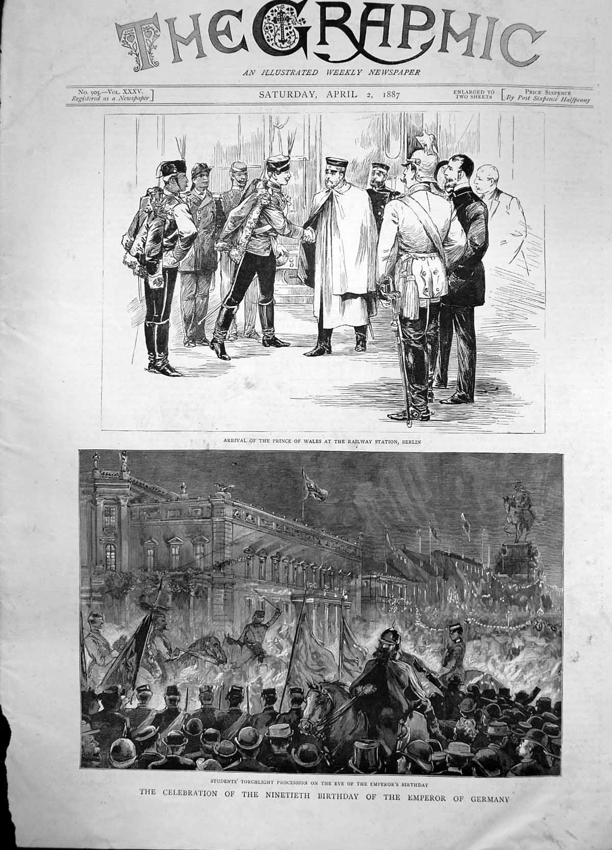 Old Print Celebrations 90Th Birthday Emperor Germany Station Berlin 1887