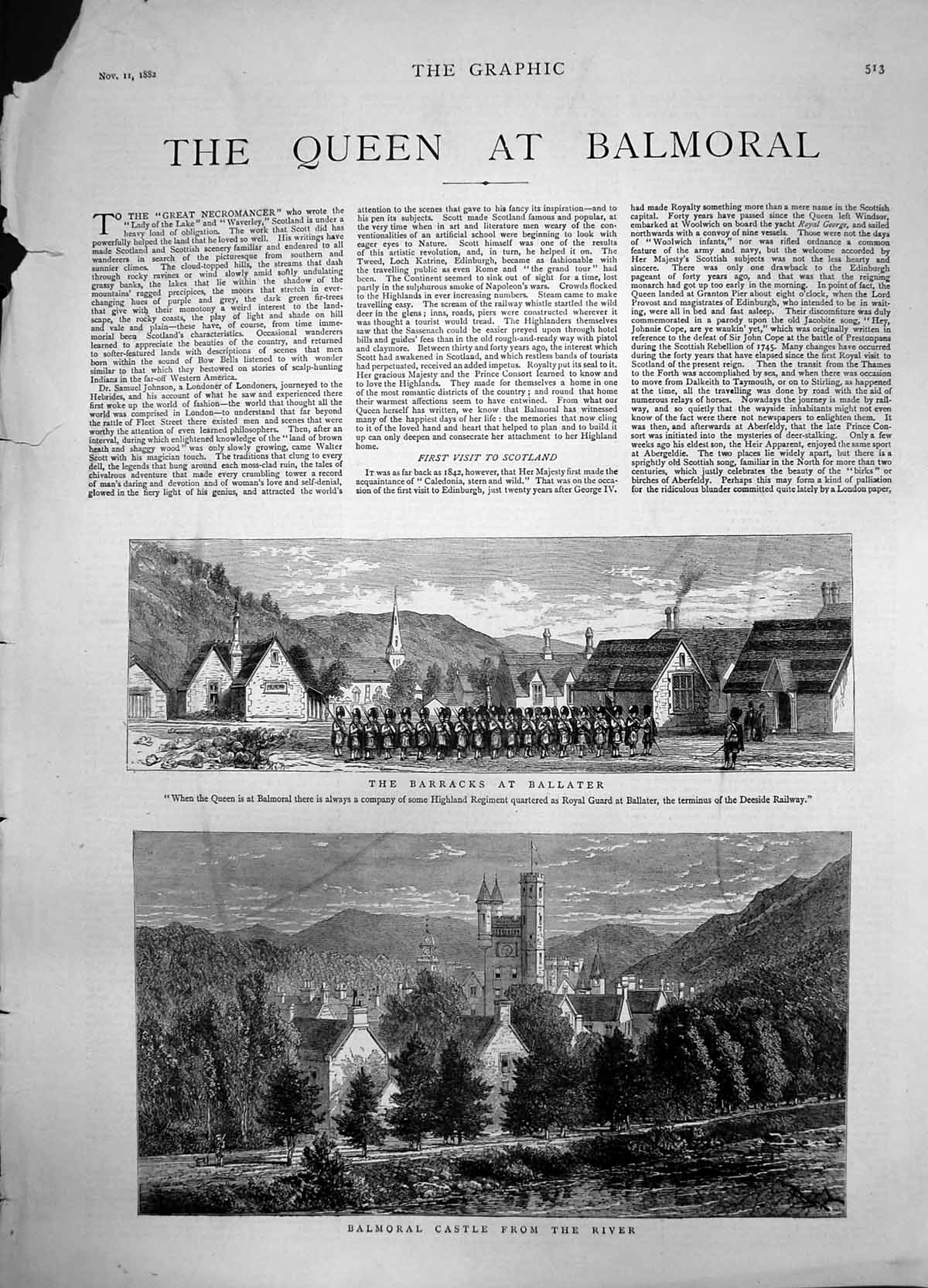 Antique Print Queen Balmoralcastle Highland Regiment Barracks Ballater1882 19th