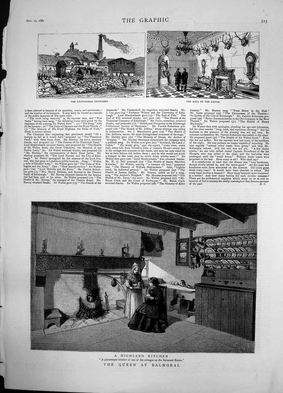 Antique Old Print Queen Balmoral Lochnagar Distillery Cottage Kitchen 1882 19th