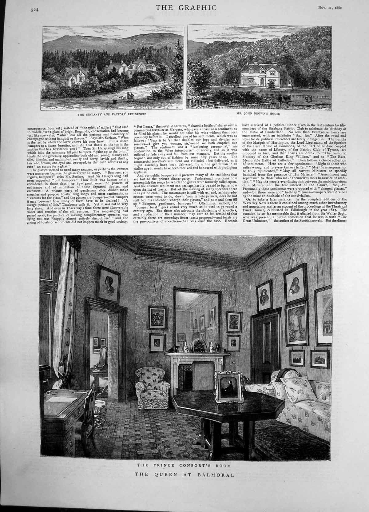 Antique Old Print Queen Balmoral John Browns House Prince Consorts Room 1882