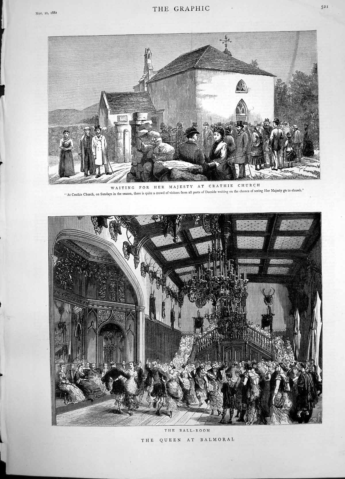 Antique Print Queen Balmoral Ball Room Waiting Majesty Crathie Church 1882 19th