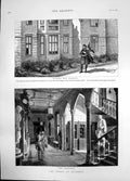 Old Antique Print Queen Balmoral Corridor Staircase Waking Bagpipes 1882 19th