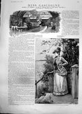 Old Print Miss Gascoigne Train Station Lady Watching Boat Departing 1887 19th