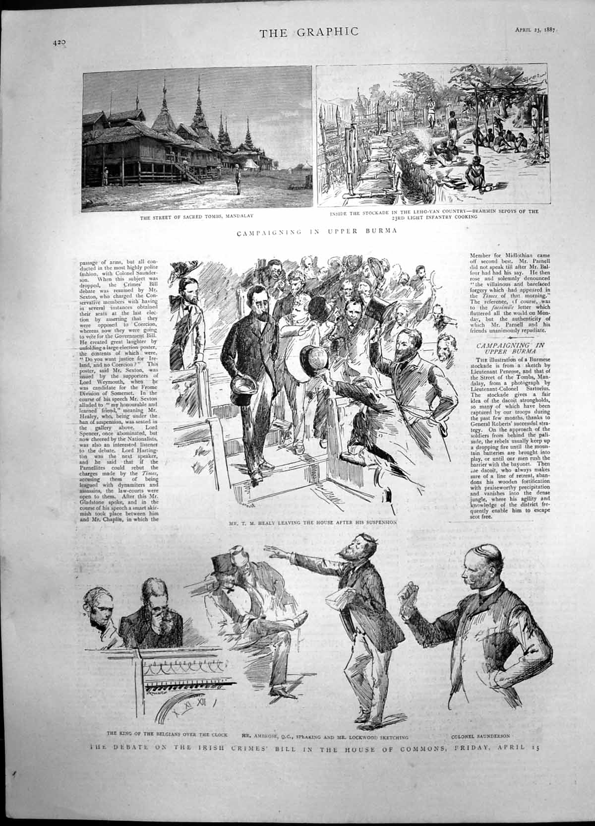 Antique Print Campaigning Upper Burma Debate Irish Crimes House Commons1887