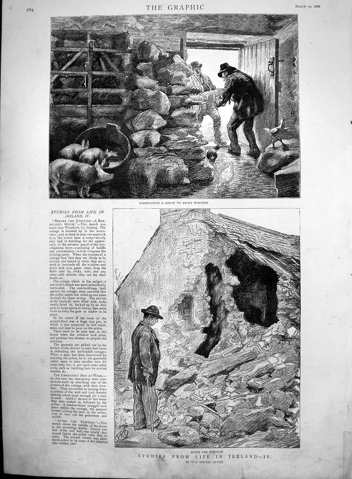 Antique Print Ireland Barricading House Resist Eviction After Eviction 1888