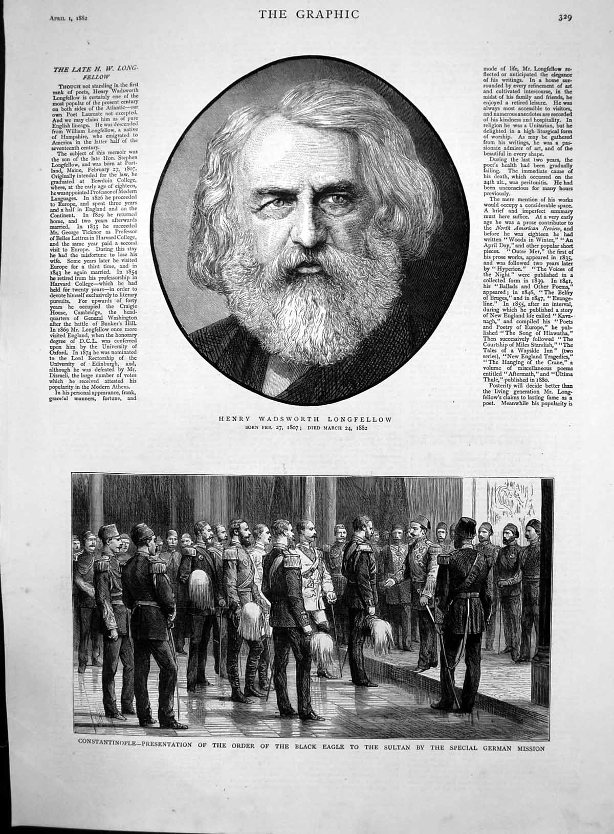 Old Henry Wadsworth Longfellow Constantinople Sultan Order Eagle1882 Victorian