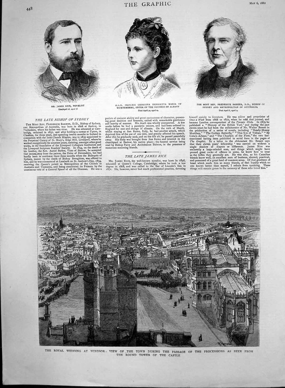 Antique Print James Rice Bishop Sydney F Barker Royal Wedding Windsor 1882 19th