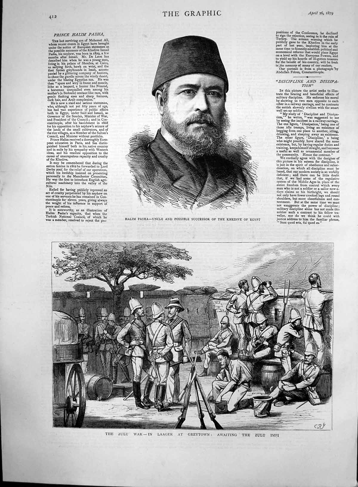 Antique Print Halim Pasha Uncle Khedive Egypt Zulu War Laager Greytown 1879