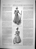 Old Antique Print Ladies Fashion Shooting Costume Dress For Cycling 1897 19th