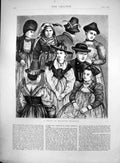 Original Old Antique Print Group Bavarian Peasants Men Women Hats 1870 19th