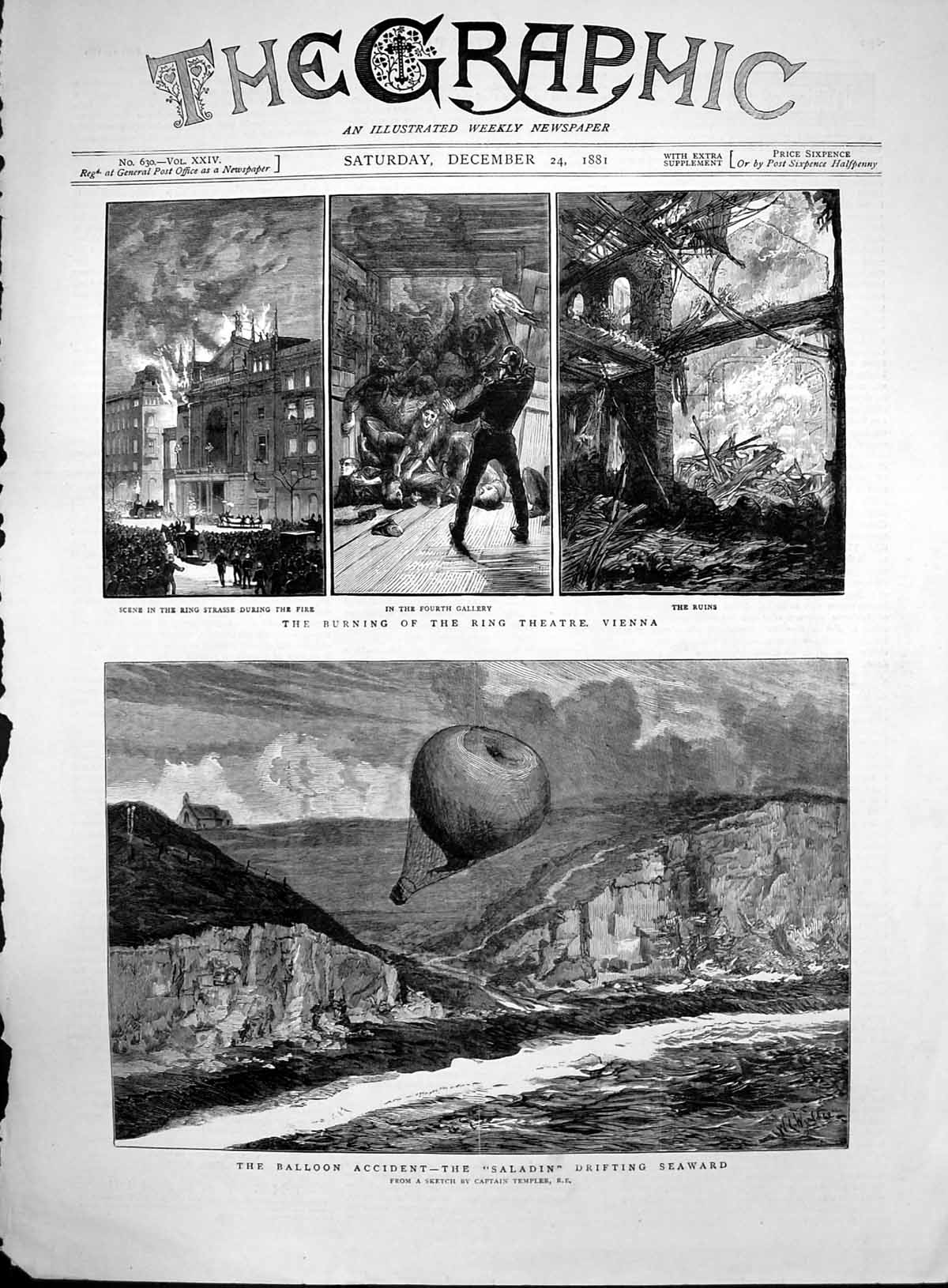 Old Burning Ring Theatre Vienna Balloon Accident Saladin Seaward 1881 Victorian