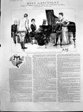 Antique Print Miss Gascoigne Mrs Riddell Gentleman Lady Playing Piano 1887 19th