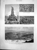 Antique Old Print German Monument Niederwald Rhine Rudesheim Bas Relief 1883