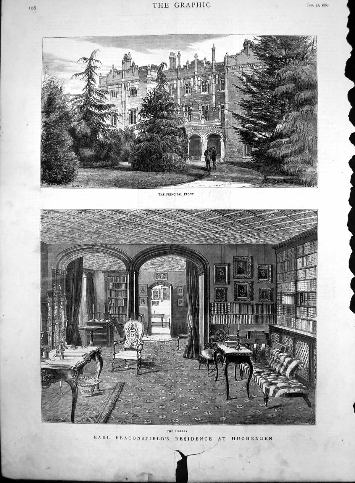 Old Earl Beaconsfields Residence Hughenden Library Principal Front 18 Victorian