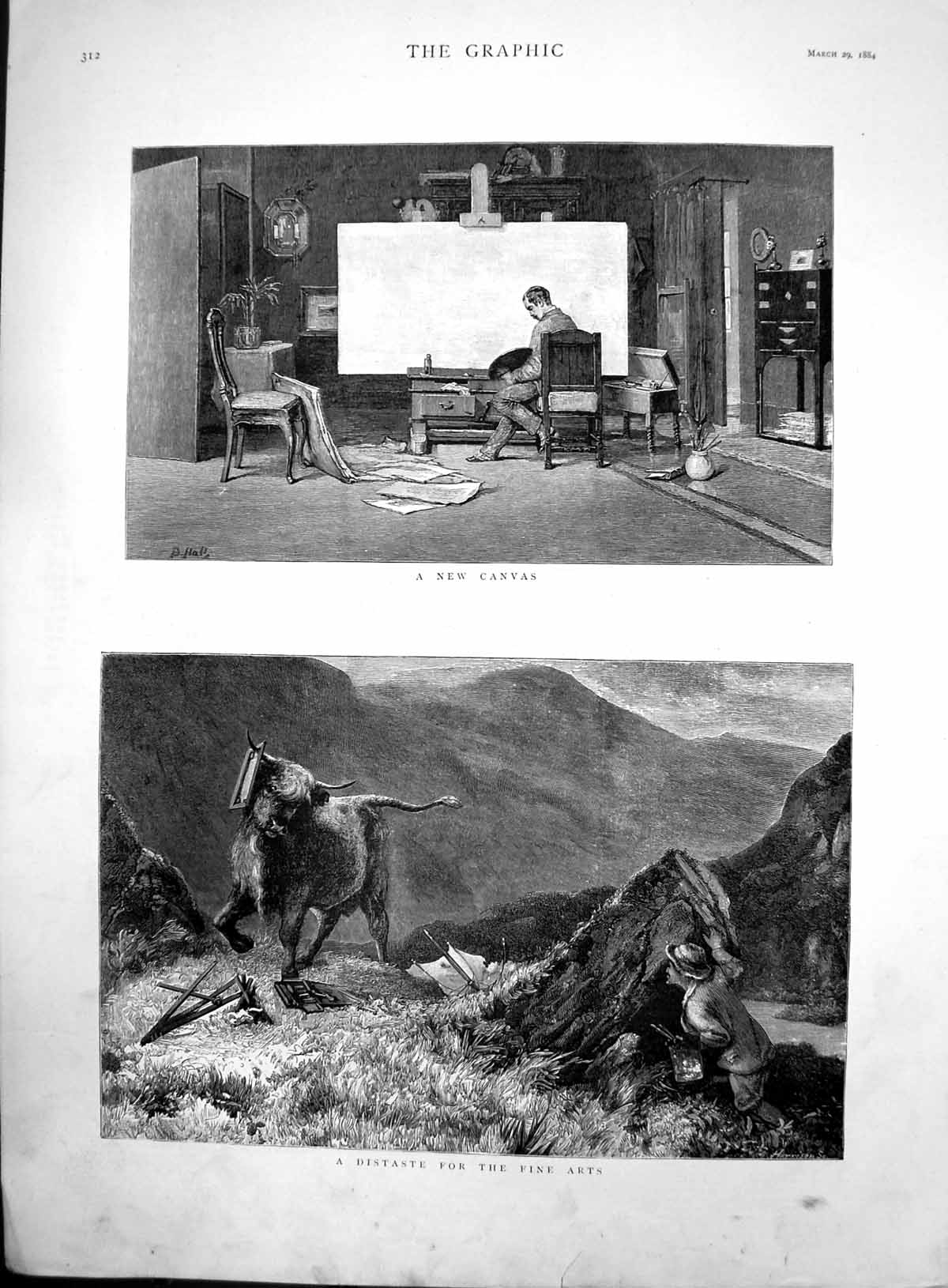 Old New Canvas B Hall Distaste Fine Arts Harrison Picture Cows Horn