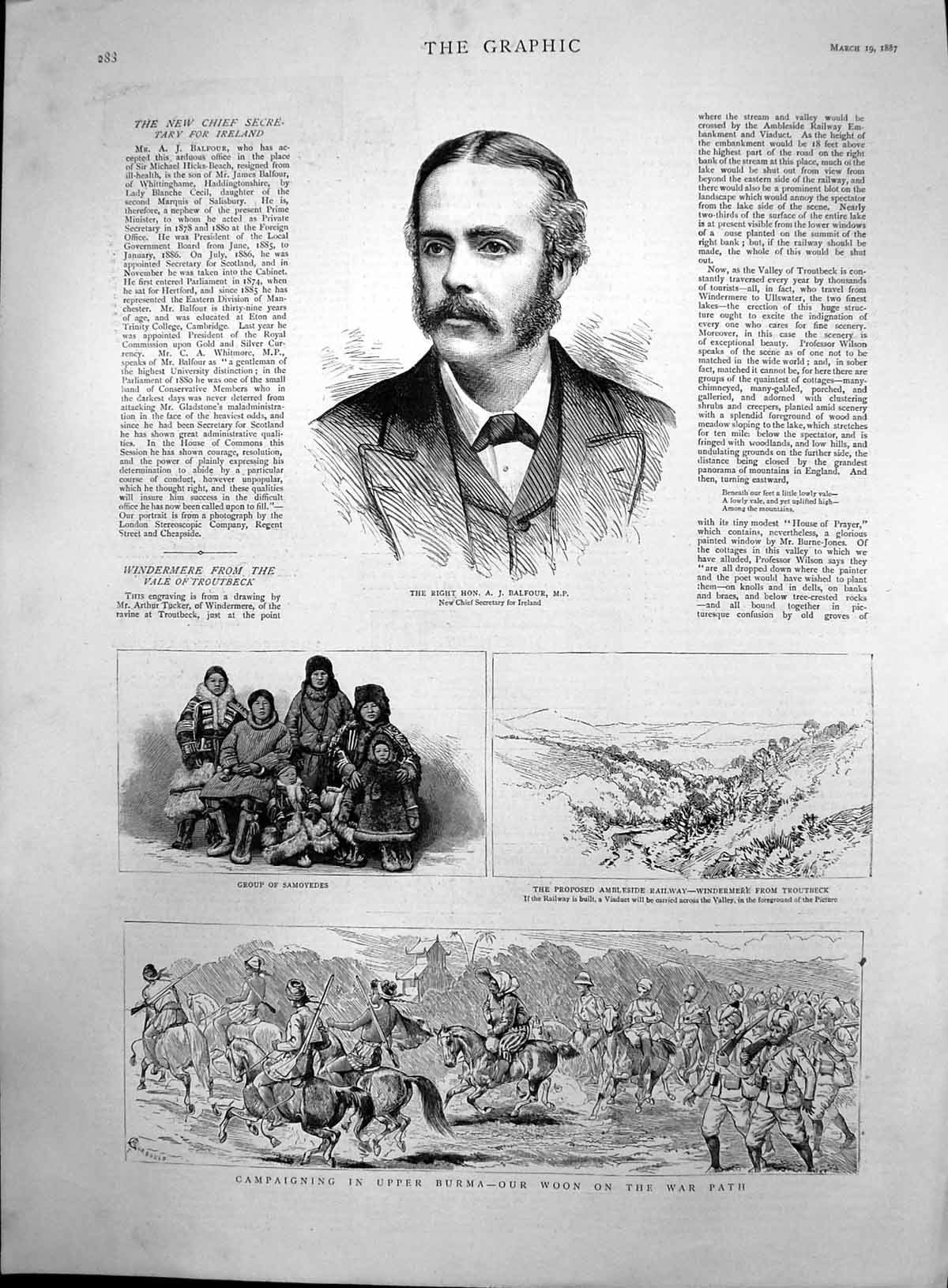 Old Antique Print A Balfour Mp Upper Burma Woon War Path Samoyeded 1887 19th