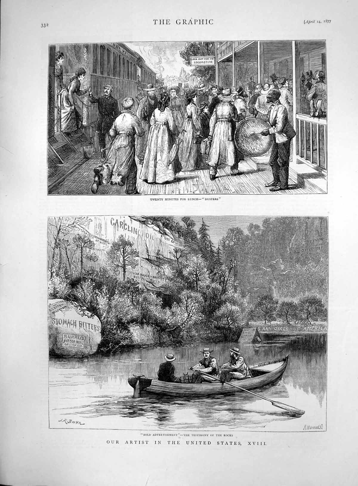 Antique Old Print United States 20 Minutes Lunch Dusters BAdvertisement 1877