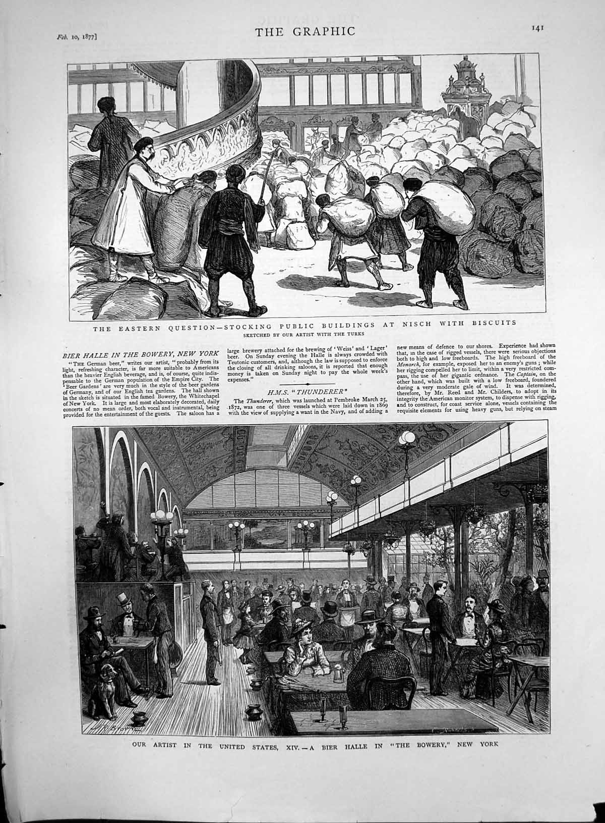 Old East Stocking Buildings Biscuits Bier Halle Bowery New York 1877 Victorian