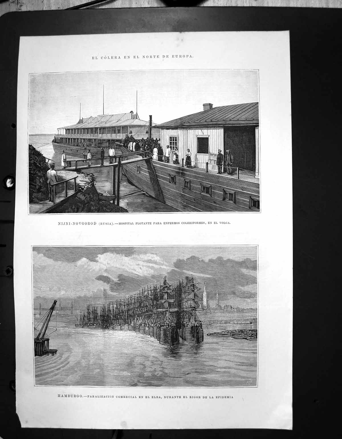 Antique Old Print Colera Norte Europa Nijnovgorod Rusia Hospital Hamburgo1892