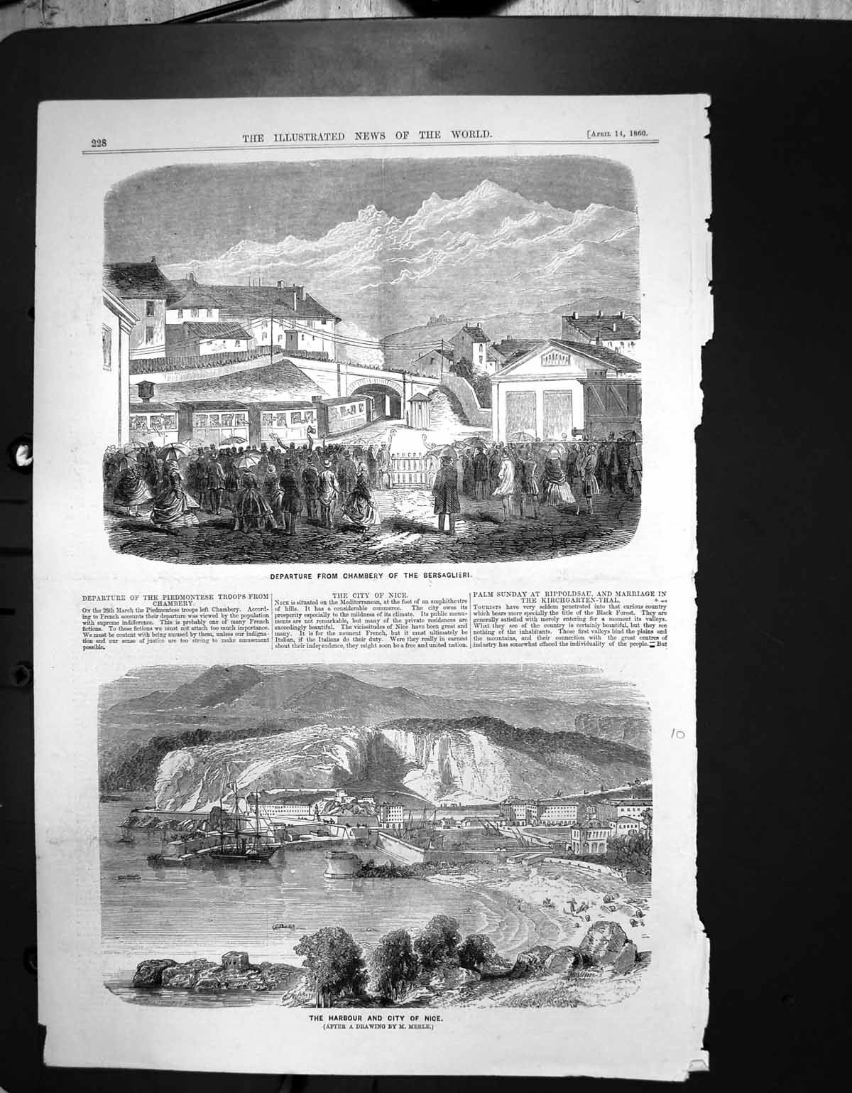 Old Antique Print Departure Chambery Bersaglieri Harbour City Nice 1860 19th