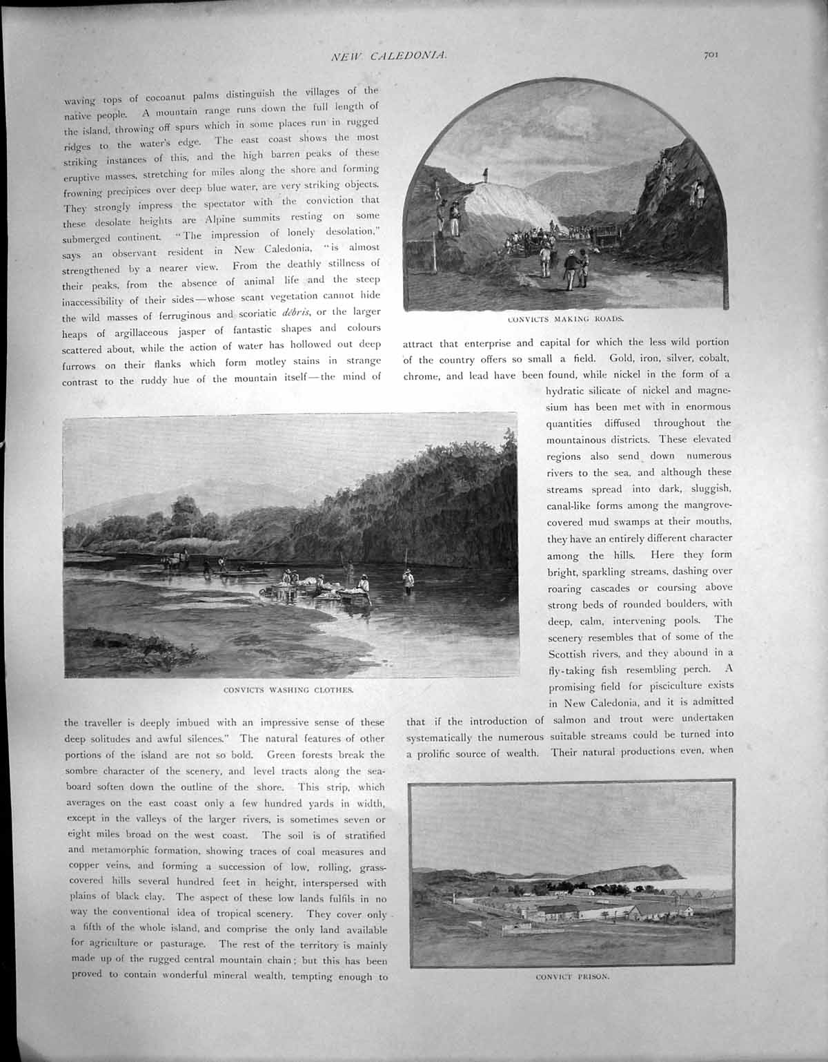 Antique Old Print New Caledonia Convicts Making Roads Clothes Prison C 1840