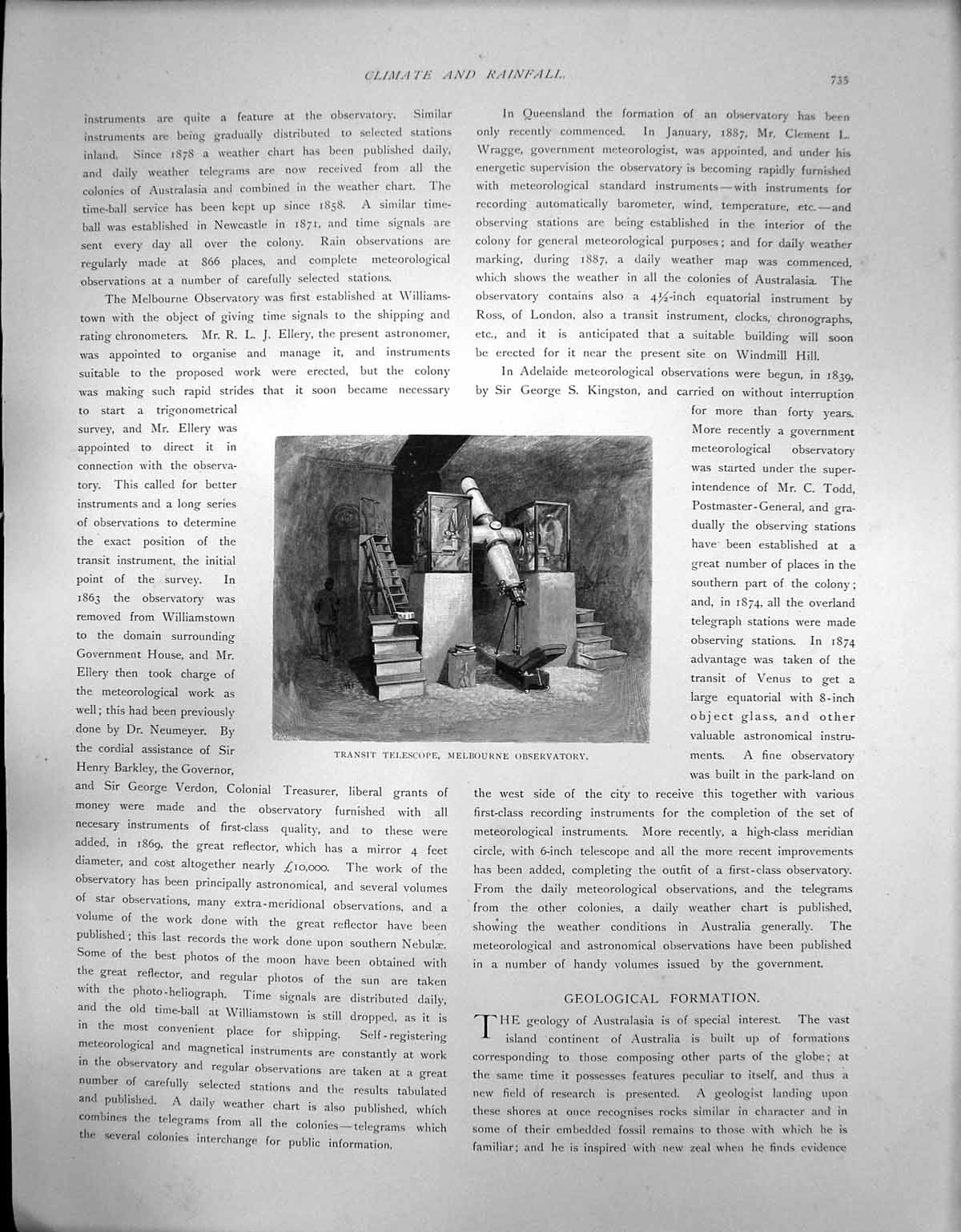 Antique Old Print Australasia Transit Telescope Melbourne Observatory C 1850