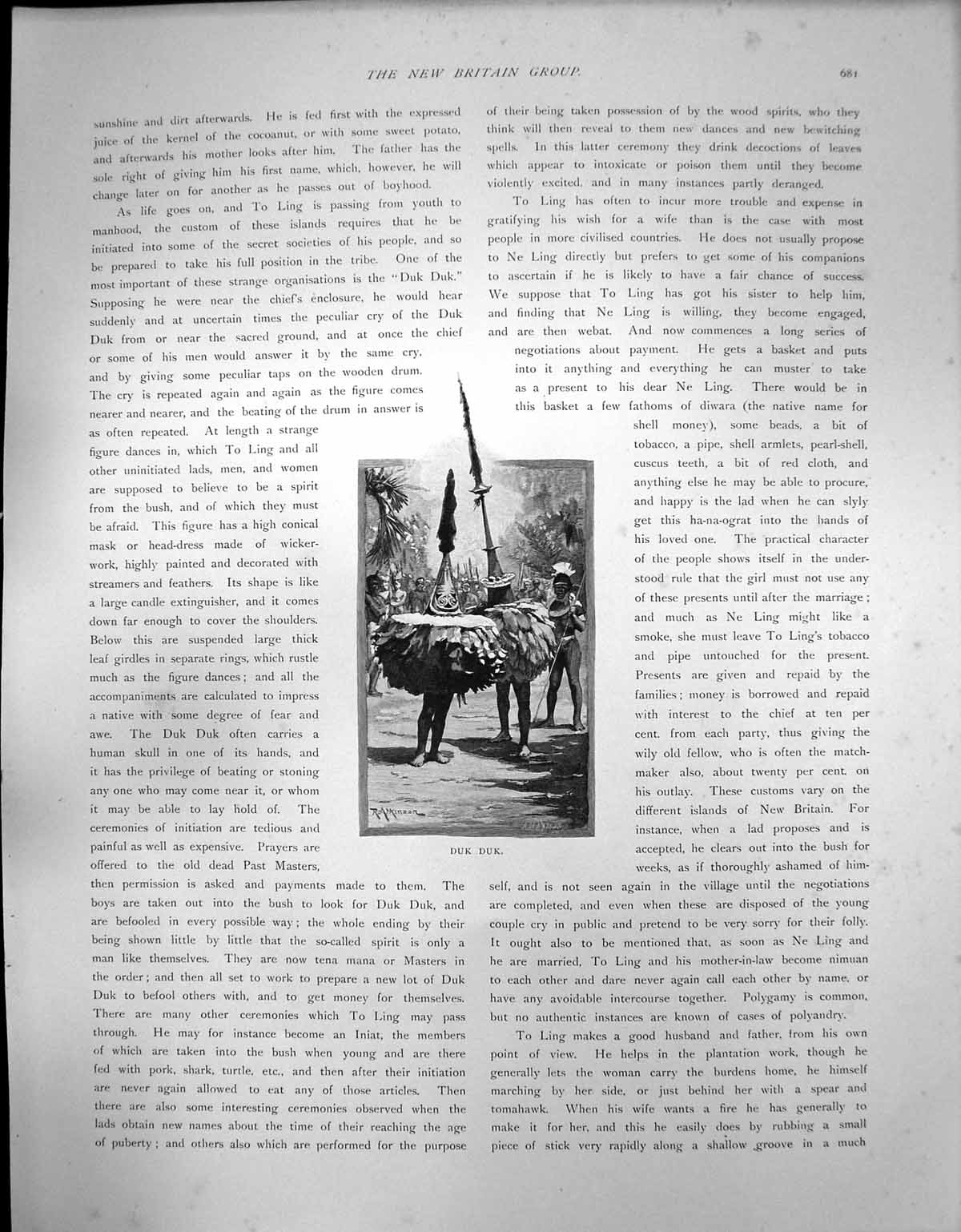 Original Old Antique Print New Britain Group Duk Duk Native Organisation C 1850