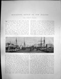 Original Old Antique Print New Zealand Queen Street Wharf Auckland C 1850 19th