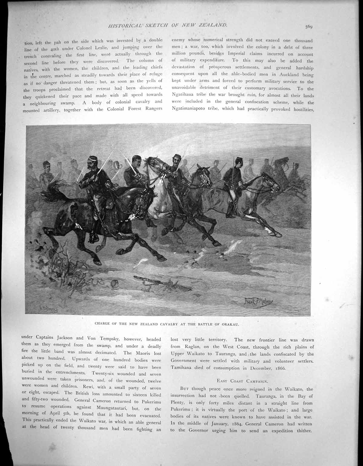 Original Old Antique Print Charge New Zealand Cavalry Battle Orakau C1900 20th