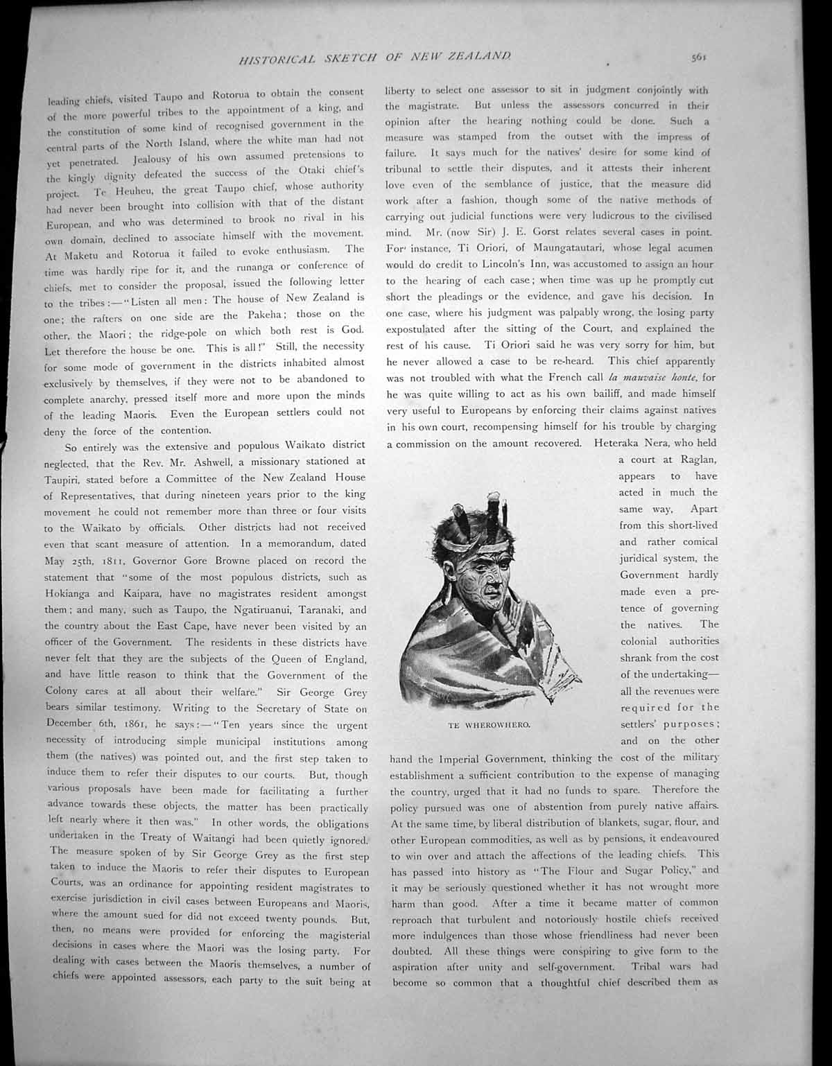 Original Old Antique Print New Zealand Maori Native Te Wherowhero C 1900 20th