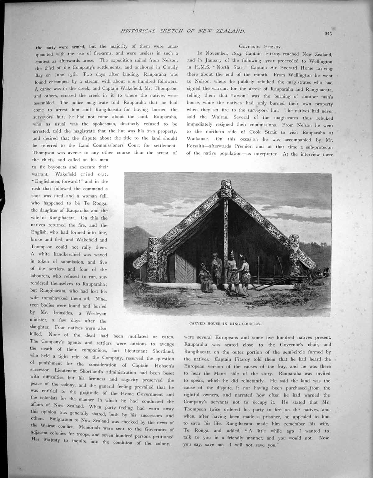 Original Old Antique Print Carved House King Country New Zealand C1900 20th